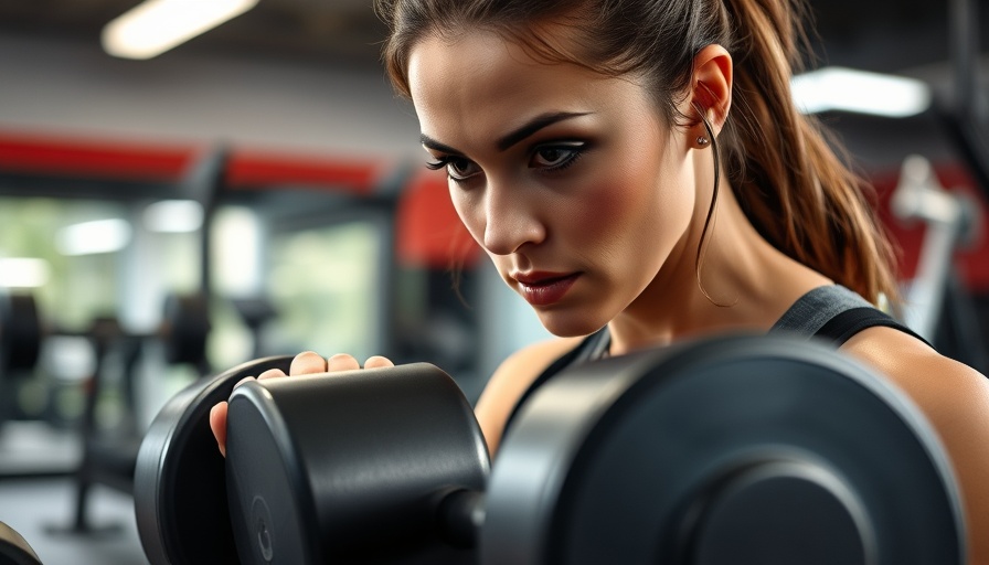 Determined woman strength training for fat loss with dumbbells.