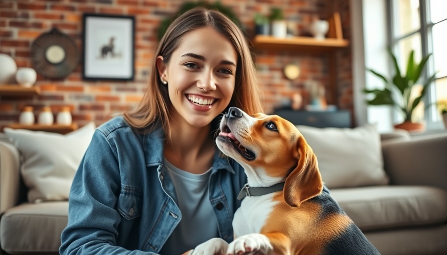 Woman playing with beagle in cozy room, pet insurance offering Canada