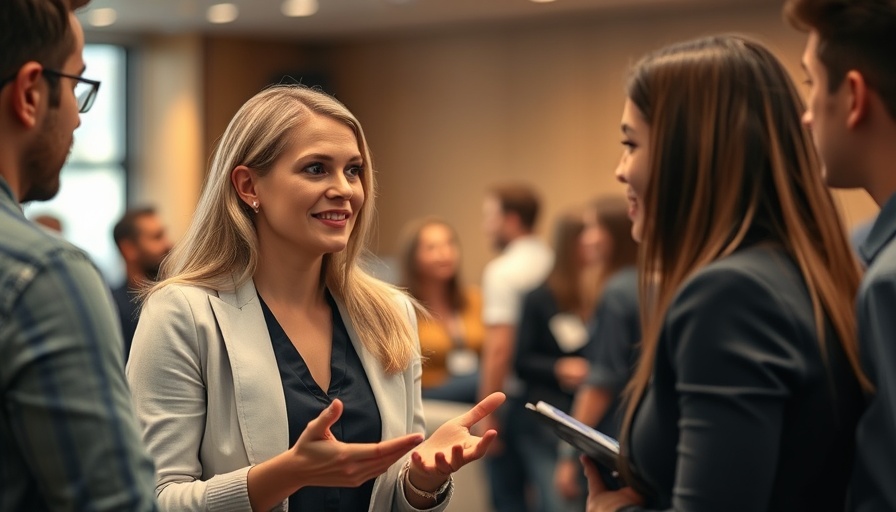 Professional woman and youth discussing at a conference, Baldwin Park event.