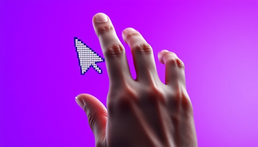 Hand reaching towards digital cursor on purple background, symbolizing kids online safety app stores.