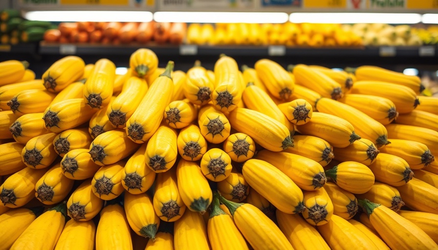 Pile of yellow squashes in market highlighting high food prices and healthy eating.