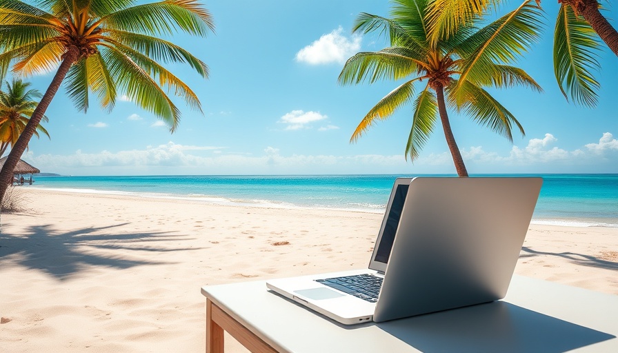 Tropical beach work setup illustrating summer work-life balance tips