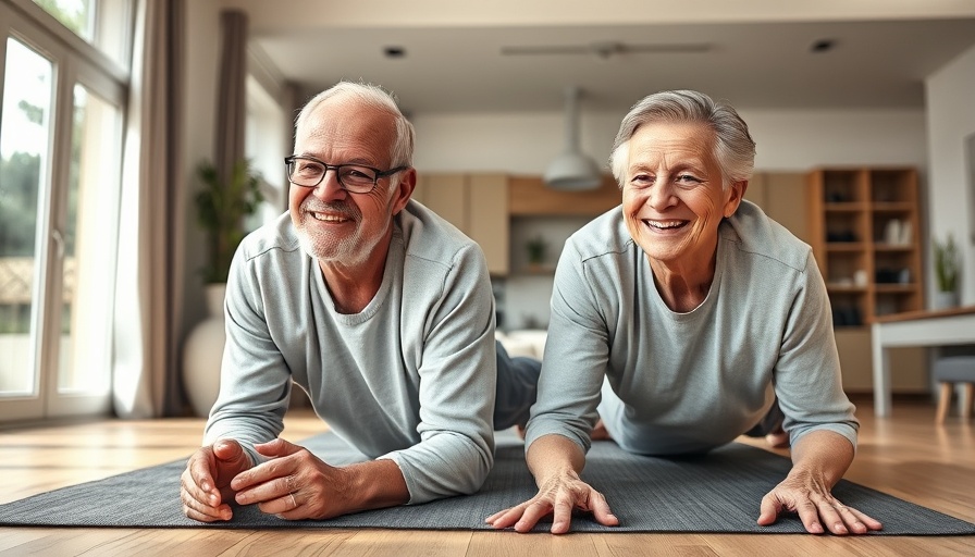 Older couple doing planks, promoting physical activity after a heart attack.