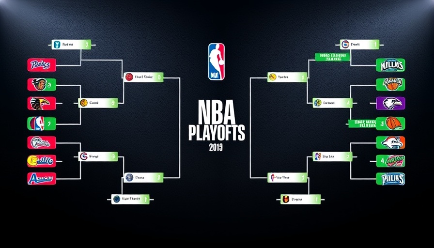 2025 NBA playoffs bracket with team logos on dark background.