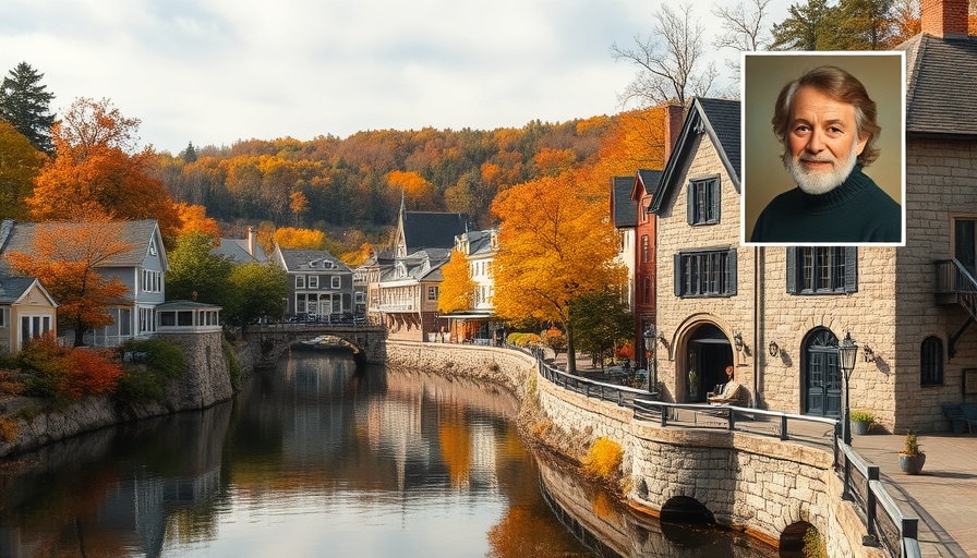 Maine work-life balance depicted in peaceful riverside town with autumn colors.