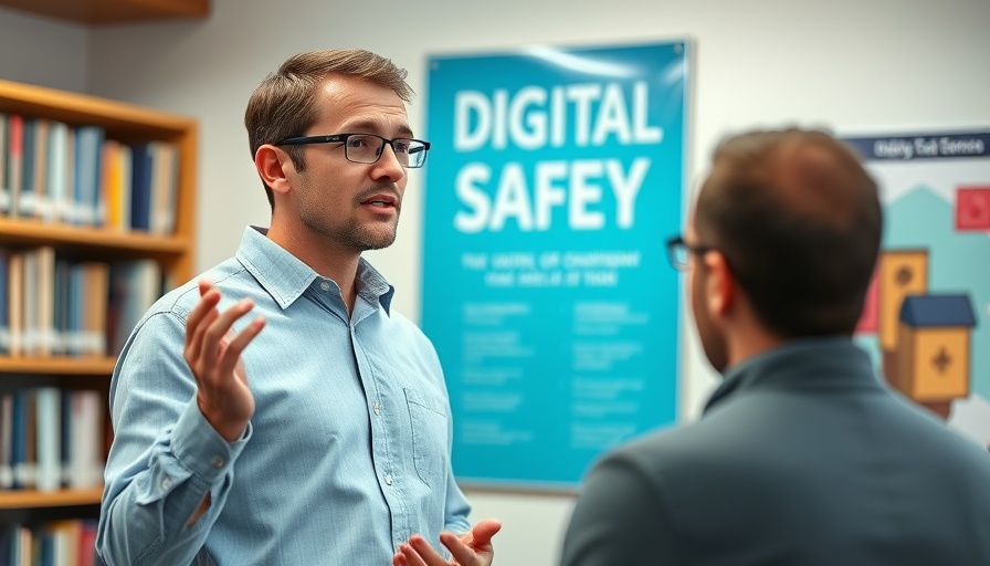 Speaker at an online safety workshop for parents in a library.