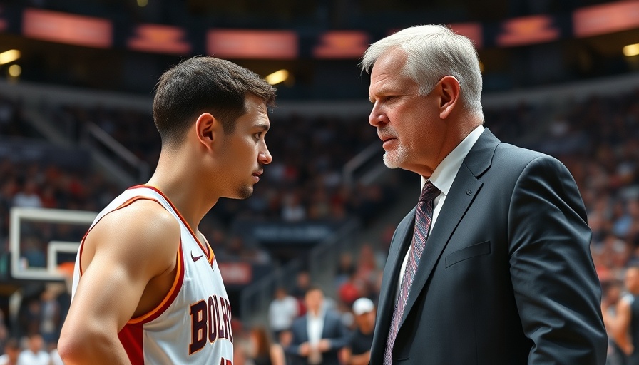Boogie Fland consults with coach on basketball court.
