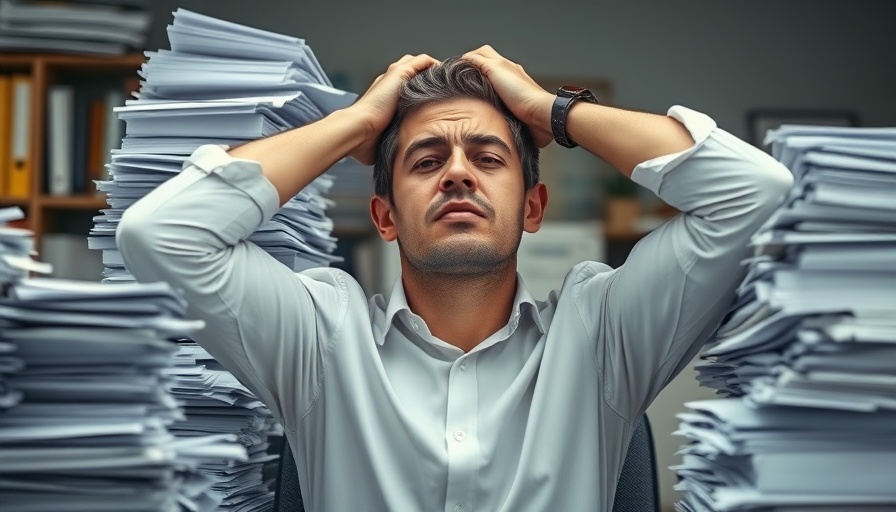 Frustrated worker in cluttered office highlighting quiet quitting trend.