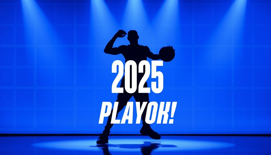 2025 NBA Playoffs silhouette logo on blue background.