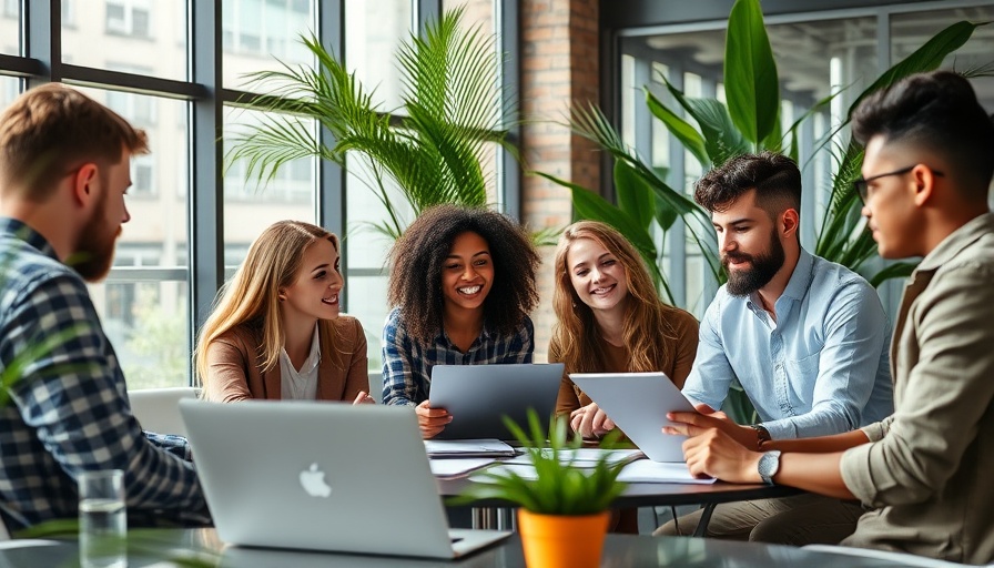 Young professionals collaborating in a modern workplace.
