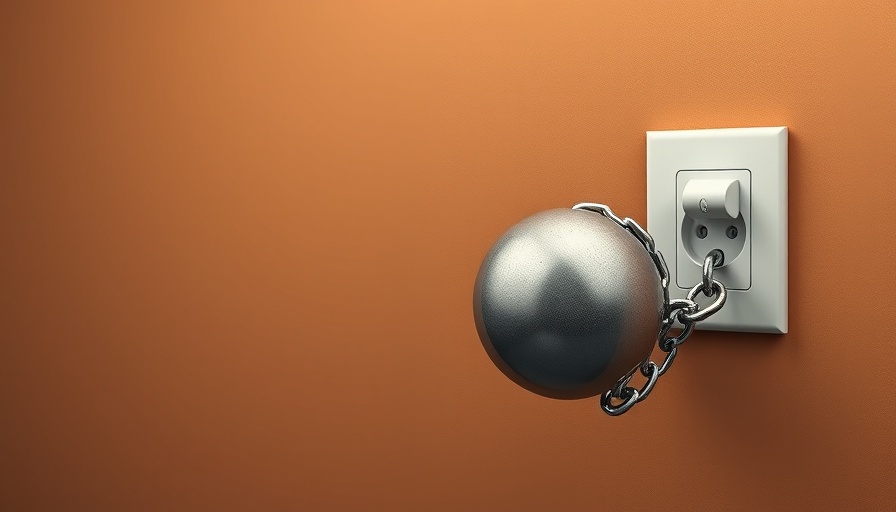Metallic ball and chain connected to an outlet, symbolizing penalize employees for unplugging.