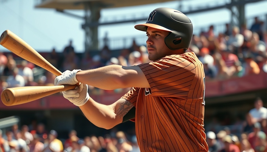 Focused baseball player swinging in a sunny stadium.