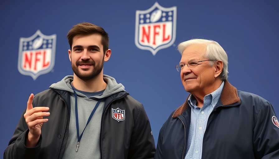 NFL event with two men discussing Olympics Flag Football.