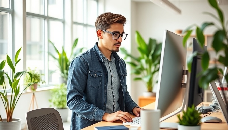 Young professional displays Gen Z work habits with modern tech setup.