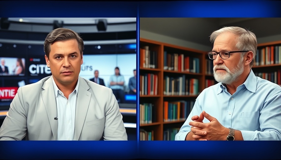 Television interview discussing work-life balance, split-screen.