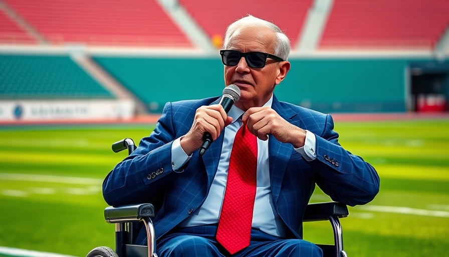 Elderly man in a blue checkered suit holding a microphone on a sports field, related to Jim Irsay death impact on Indianapolis Colts.