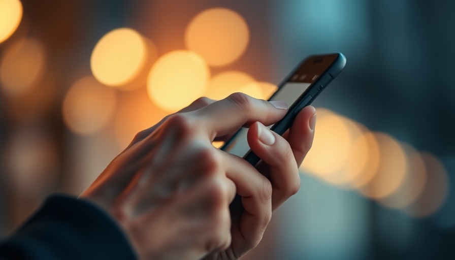Close-up of a hand using smartphone in warm lighting.