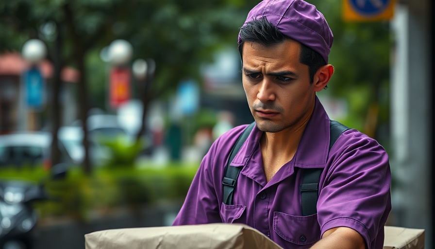 Overworked delivery worker representing toxic workplace culture.