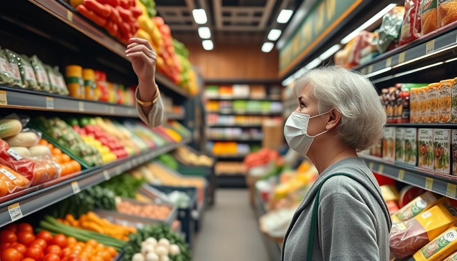 Older woman shopping amid SNAP restrictions in Iowa grocery store.