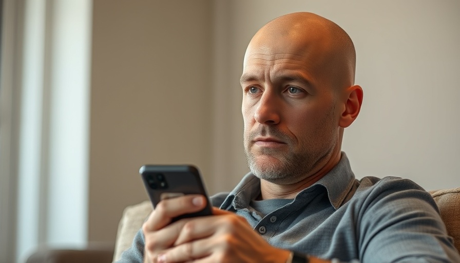 Bald man discussing mental health, thoughtful expression indoor setting.