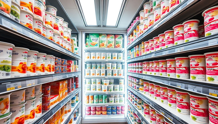 Wide assortment of yogurt in a supermarket fridge.