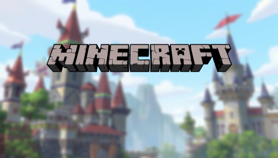 Pixelated Minecraft logo with a blurred castle backdrop in fantasy style.