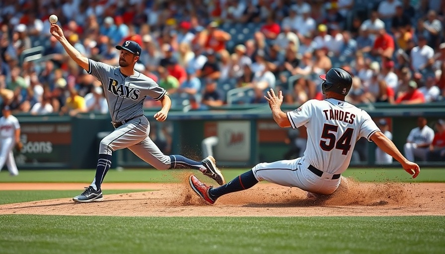 Minnesota Twins player slides against Tampa Bay Rays, intense game moment.