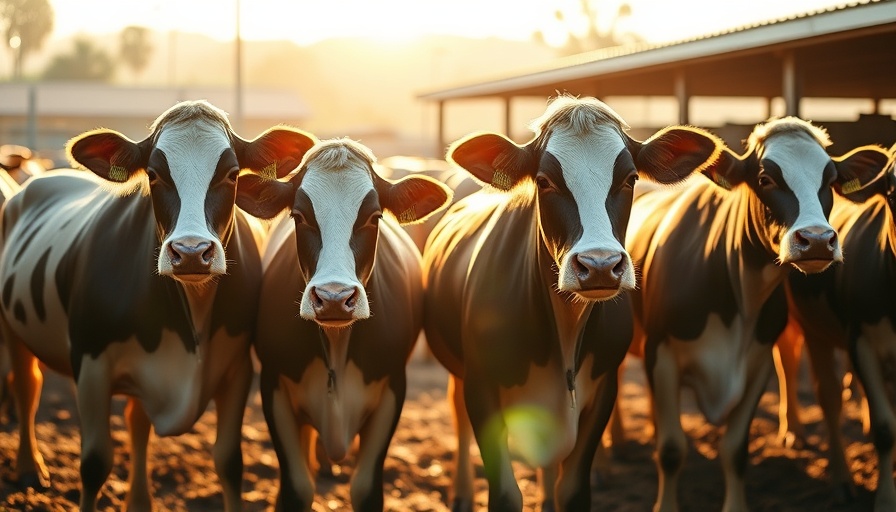 Holstein cows with ID tags in a sunlit farmyard, IT in animal health
