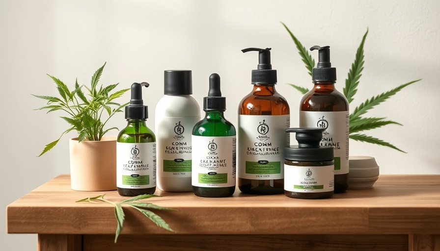 Minimalist display of hemp-derived wellness products on a table.