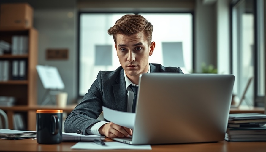 Stressed office worker in cluttered workspace highlighting workplace toxicity.