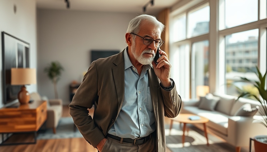 Older man walking indoors on phone, promoting daily movement for heart health.