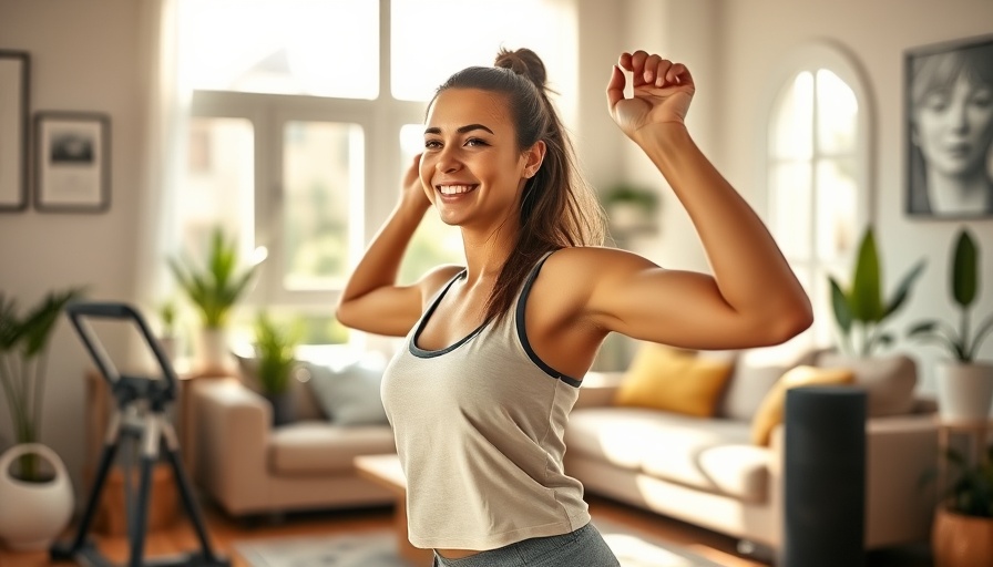 Smiling woman doing lazy-friendly workout in cozy room.