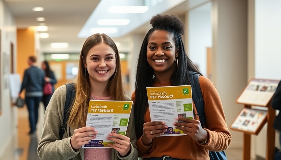 Young women promoting mental health awareness in schools with pamphlets.