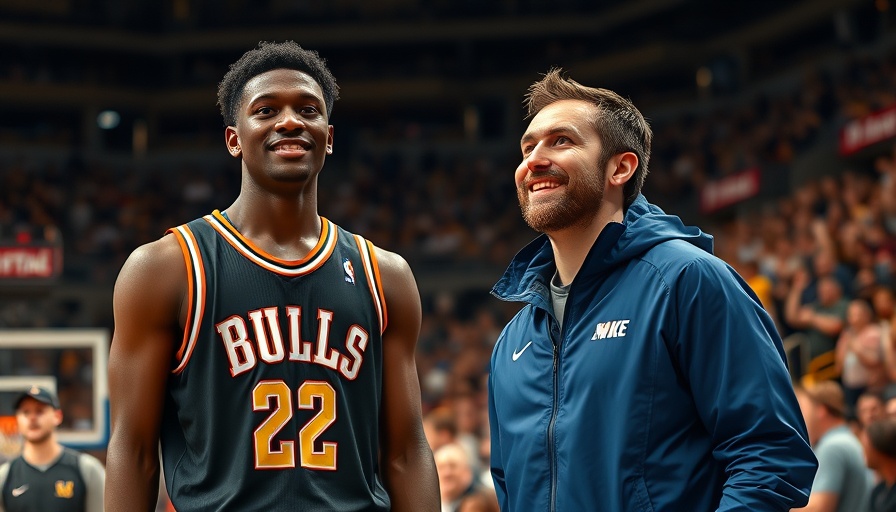 Two basketball figures smiling in a vibrant stadium, 2025 NBA offseason.