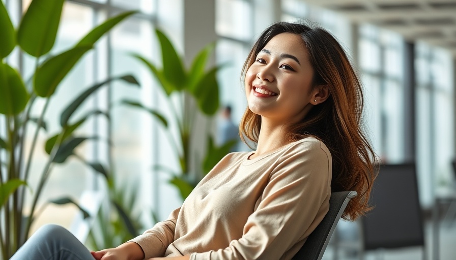 Woman enjoying work-life balance in a modern office setting.