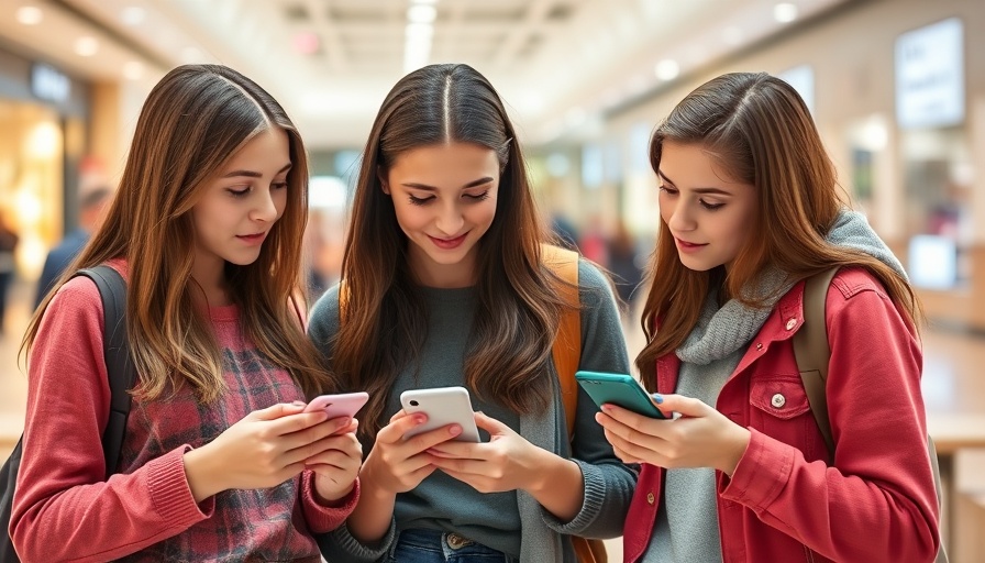 Teenage girls discussing online safety for children while using smartphones.