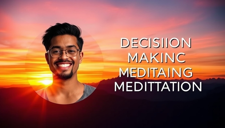 Mindfulness Meditation for Decision Making promotion with mountain and smiling person.
