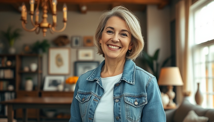 Smiling woman in denim and white shirt indoors - RYZE SUPERFOODS Mushroom Coffee.