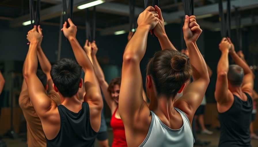 People performing hanging neck exercise in gym environment.