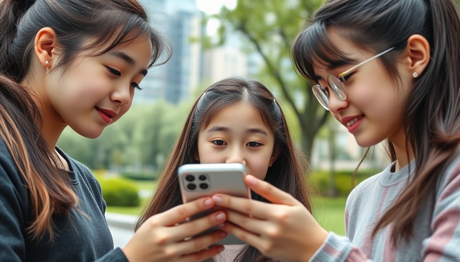 Three girls engrossed in a smartphone, showcasing online safety.