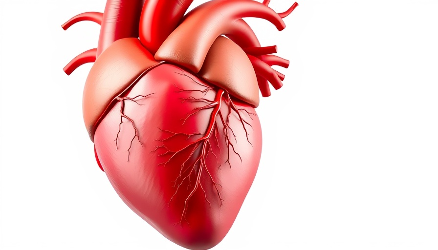 Anatomical illustration of a human heart showing arteries and veins, highlighting heart health.
