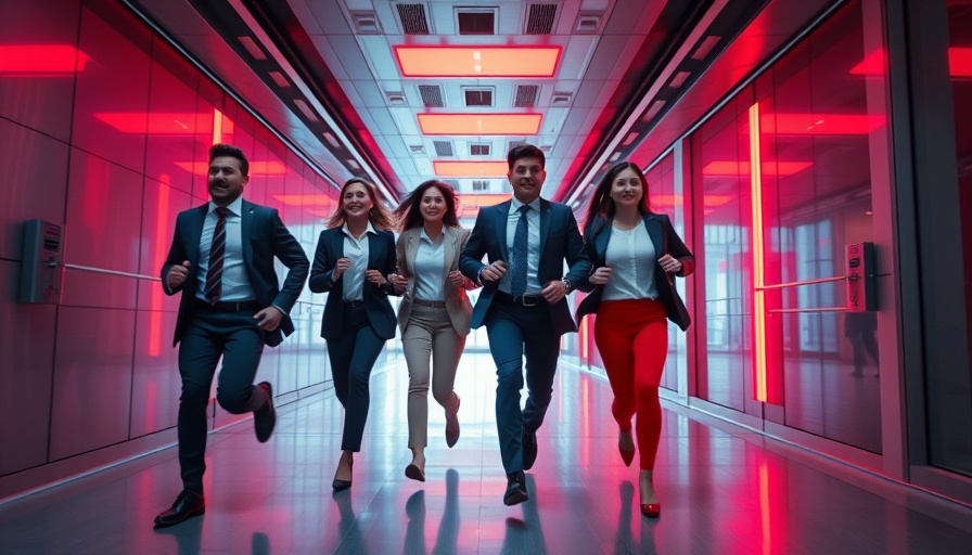 Professionals running in hallway highlighting mental health in the workplace.