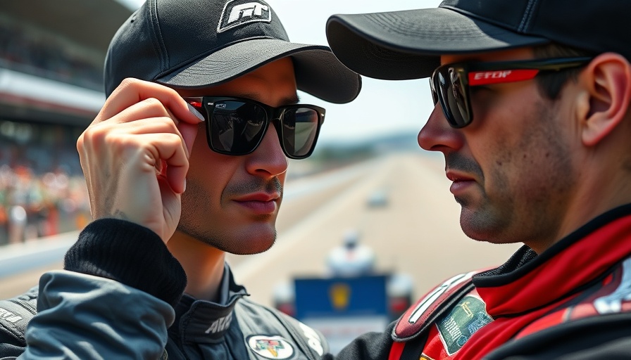 Race car driver adjusting sunglasses in front of racetrack, highlighting NASCAR manufacturer future.