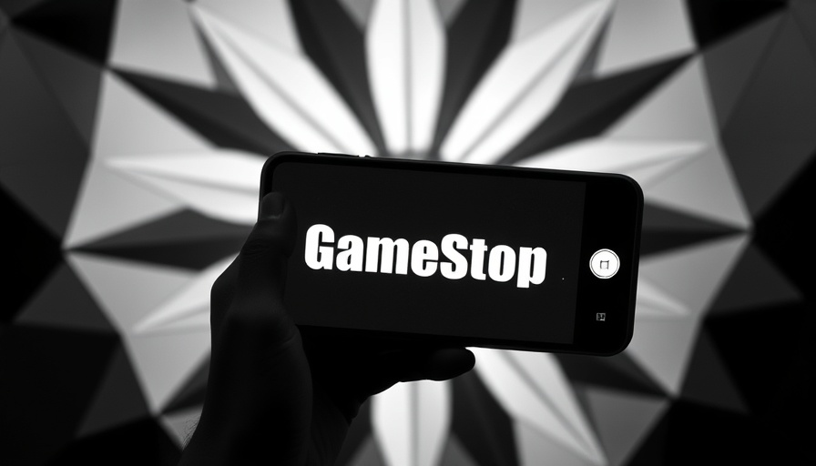 Monochromatic smartphone displaying GameStop logo with vibrant background, related to Crypto Gaming Trends.