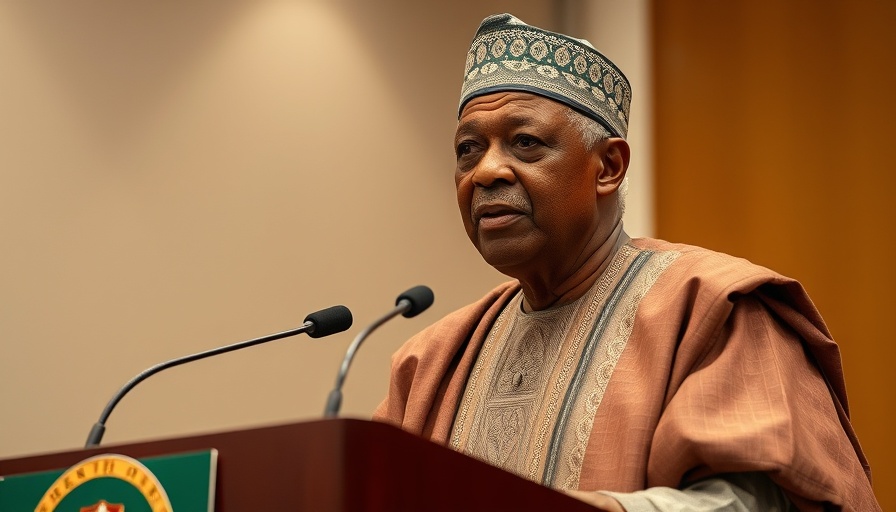 Elderly man in Nigerian attire speaking at a healthcare event.