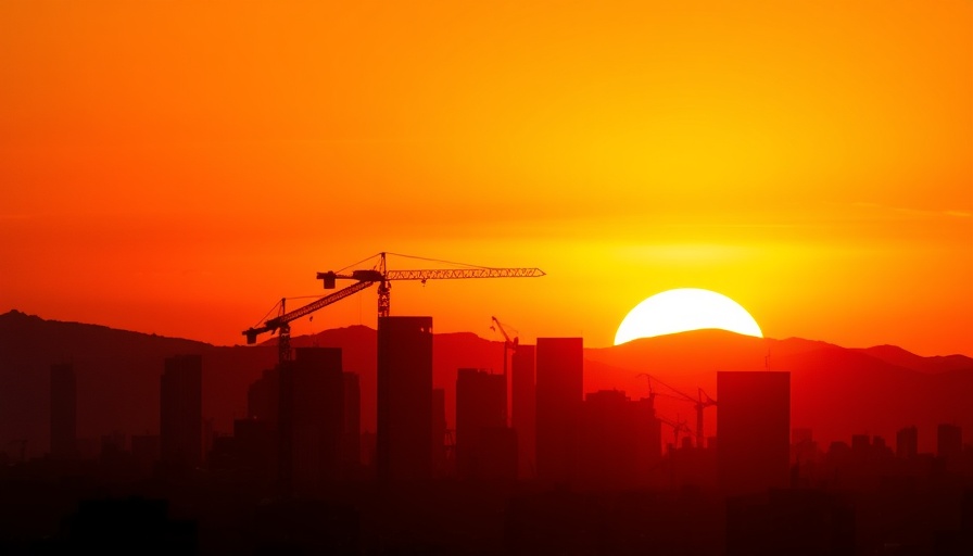 Preventing heat-related illness: vivid sunset city silhouette.