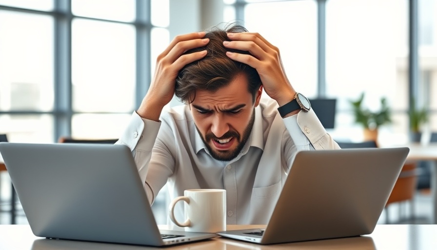 Stressed worker in toxic work environment, head in hands at desk.