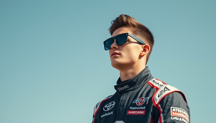 Racer in Red Bull suit, sky background, Connor Zilisch NASCAR future.