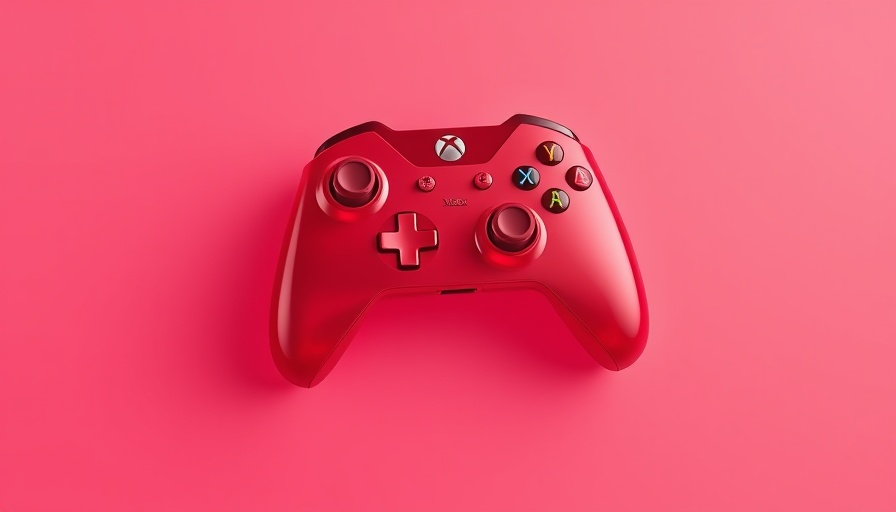 Transparent red Xbox controller on pink gradient background.