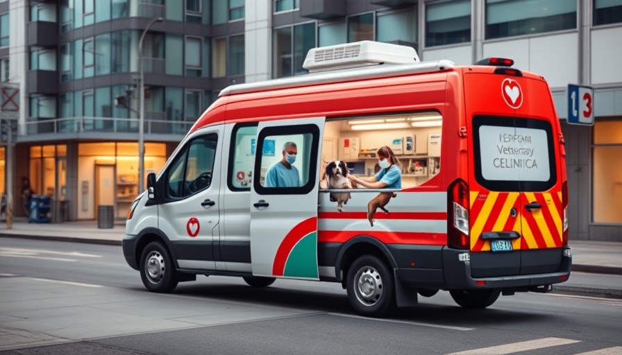 Mobile Veterinary Clinic Services van and caring veterinarians in action.